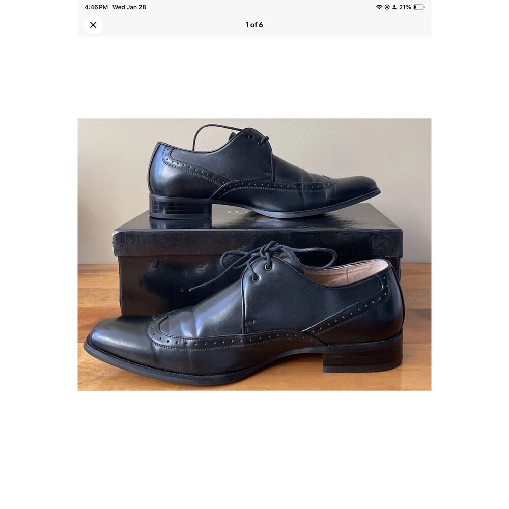 ADOLFO Men's Size 10.5 Wing Tip Oxford Black Italian Leather Dress Shoes W/Box